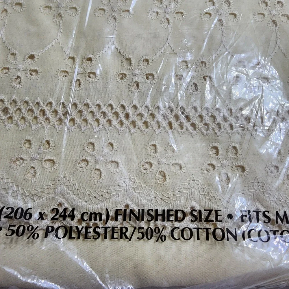 Fieldcrest Trousseau Lace Full Flat Sheet Vintage Eyelet Percale Cream New